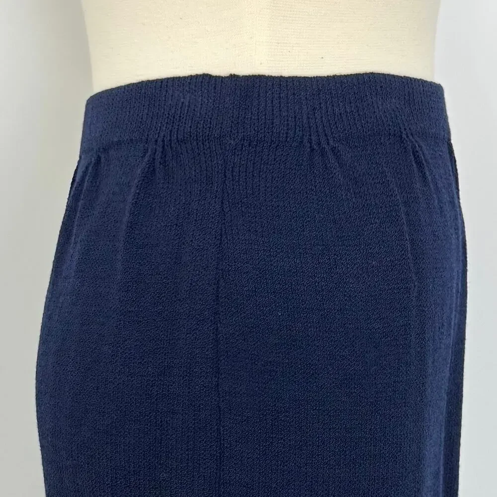 St. John Vintage Pencil Skirt Santana Knit Wool Blend Dark Navy Blue Size: 10